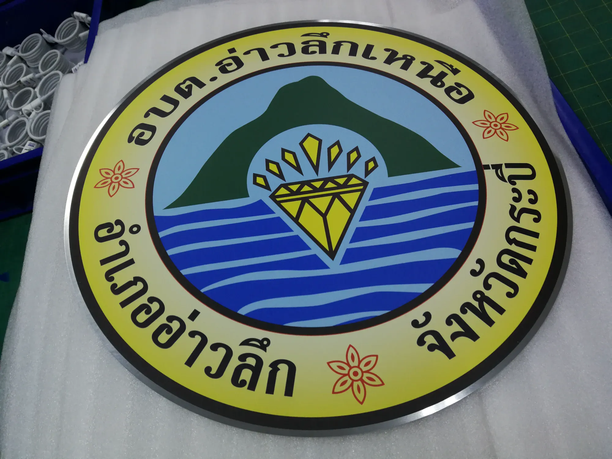ป้ายตราสัญลักษณ์อลูมิเนียมสีเงินแบบวงกลม